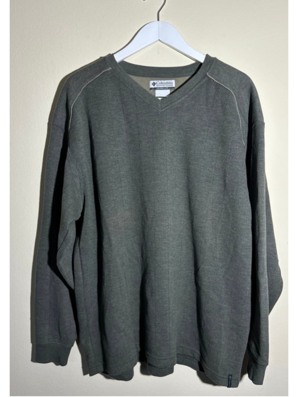 Columbia V-Neck Sweater XXL Green Grey